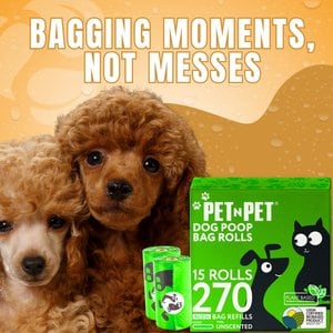PET N PET Plant Based Dog Poop Bags, Refill Rolls, Unscented, Green, 270 count