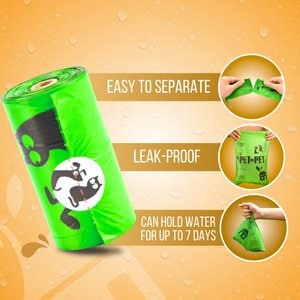 PET N PET Plant Based Dog Poop Bags, Refill Rolls, Unscented, Green, 270 count
