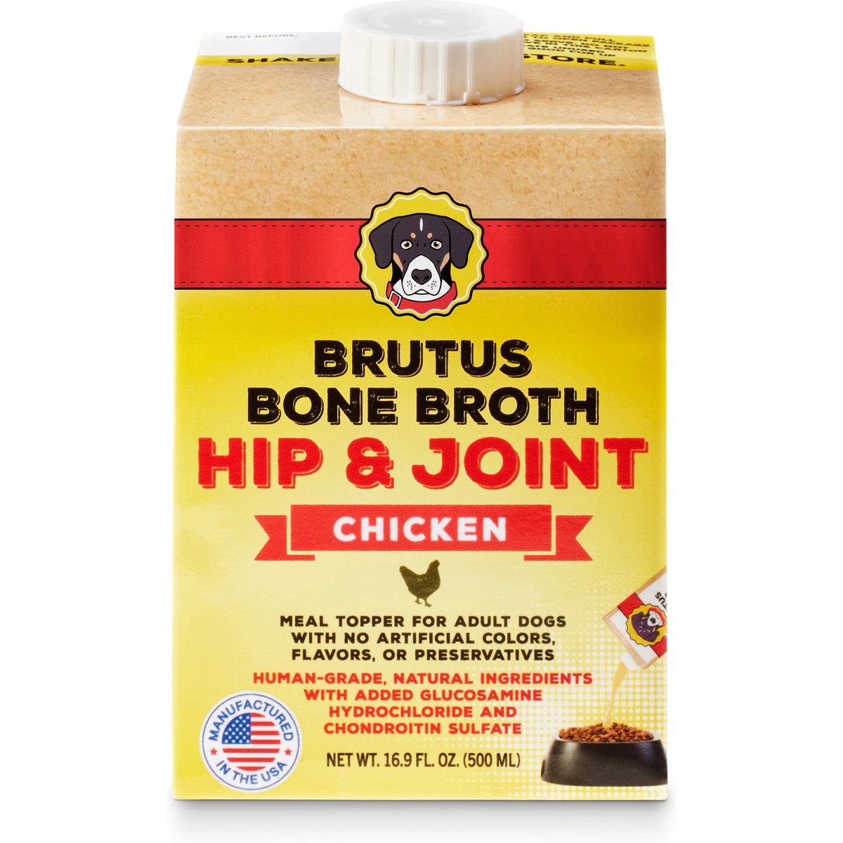 Brutus Broth Chicken Bone Broth Hip & Joint with Glucosamine Dog Food Topper, 16.9-oz box