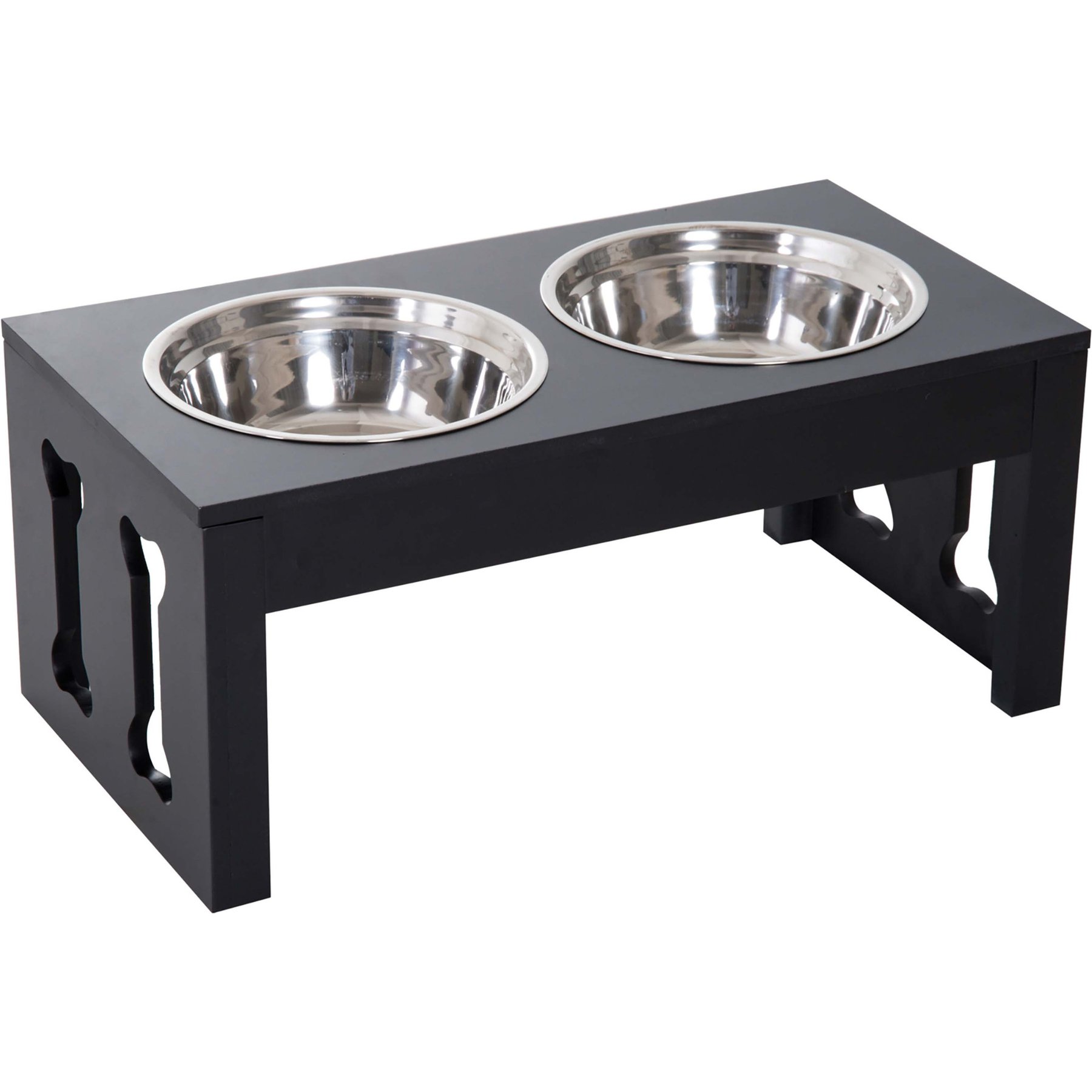 AOSTIRMOTOR 23-in Modern Wooden Heavy Duty Dog Food Bowl Elevated Feeding Station, Small: 2-cup, Black