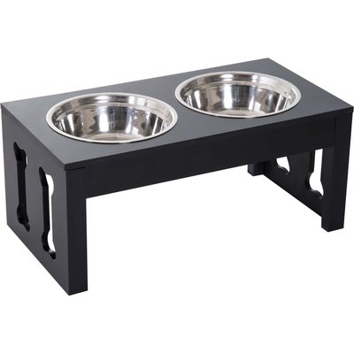 AOSTIRMOTOR AOSTIRMOTOR 23-in Modern Wooden Heavy Duty Dog Food Bowl Elevated Feeding Station, Small: 2-cup, Black