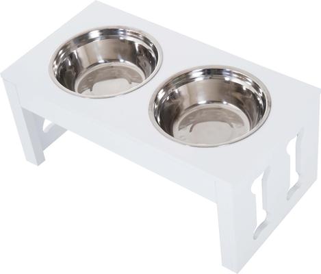 Show full view: AOSTIRMOTOR 23-in Modern Wooden Heavy Duty Dog Food Bowl Elevated Feeding Station, Small: 2-cup, White slide 7 of 9