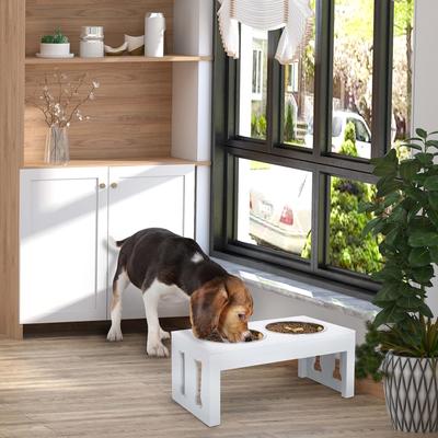 Show full view: AOSTIRMOTOR 23-in Modern Wooden Heavy Duty Dog Food Bowl Elevated Feeding Station, Small: 2-cup, White slide 3 of 9