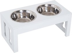 AOSTIRMOTOR 23-in Modern Wooden Heavy Duty Dog Food Bowl Elevated Feeding Station, Small: 2-cup, White