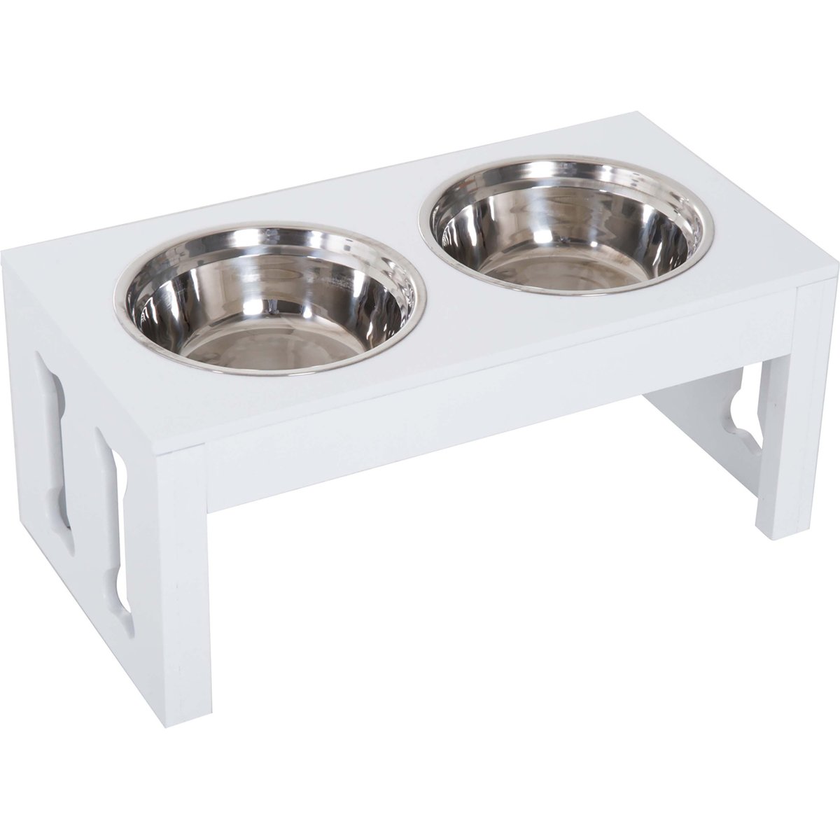 AOSTIRMOTOR 23-in Modern Wooden Heavy Duty Dog Food Bowl Elevated Feeding Station, Small: 2-cup, White