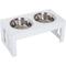 Show in main carousel: AOSTIRMOTOR 23-in Modern Wooden Heavy Duty Dog Food Bowl Elevated Feeding Station, Small: 2-cup, White slide 1 of 9