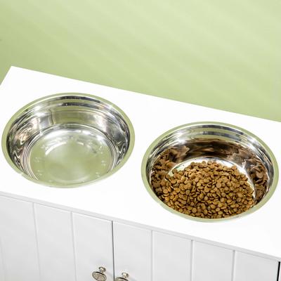 Show full view: AOSTIRMOTOR PawHut Elevated Dog Bowls with Storage Cabinet, Large: 44-L, White slide 6 of 7