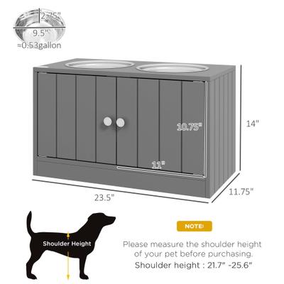 Show full view: AOSTIRMOTOR PawHut Elevated Dog Bowls with Storage Cabinet, Large: 44-L, Grey slide 6 of 8