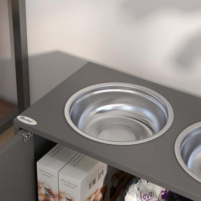 Show full view: AOSTIRMOTOR PawHut Elevated Dog Bowls with Storage Cabinet, Large: 44-L, Grey slide 3 of 8