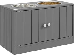 AOSTIRMOTOR PawHut Elevated Dog Bowls with Storage Cabinet, Large: 44-L, Grey