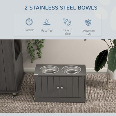Show full view: AOSTIRMOTOR PawHut Elevated Dog Bowls with Storage Cabinet, Large: 44-L, Grey slide 2 of 8