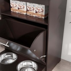 AOSTIRMOTOR PawHut Dog Feeder Station Storage Cabinet with Raised Bowls & Hanger, Small: 2-cup, Brown slide 2 of 7