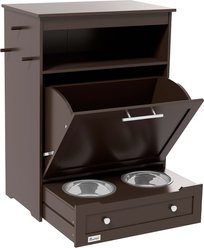 AOSTIRMOTOR PawHut Dog Feeder Station Storage Cabinet with Raised Bowls & Hanger, Small: 2-cup, Brown