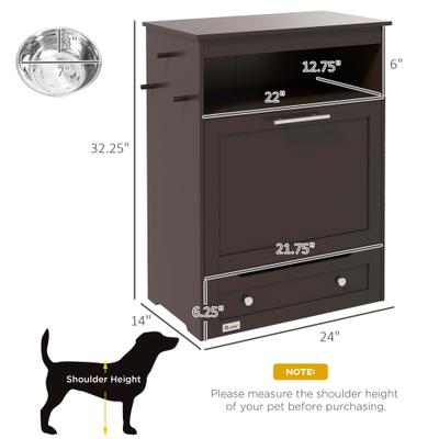 Show full view: AOSTIRMOTOR PawHut Dog Feeder Station Storage Cabinet with Raised Bowls & Hanger, Small: 2-cup, Brown slide 7 of 8