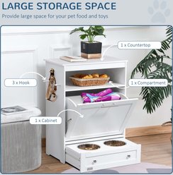 AOSTIRMOTOR PawHut Dog Feeder Station Storage Cabinet with Raised Bowls & Hanger, Small: 2-cup, White slide 2 of 8