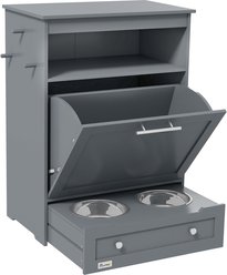 AOSTIRMOTOR PawHut Dog Feeder Station Storage Cabinet with Raised Bowls & Hanger, Small: 2-cup, Grey