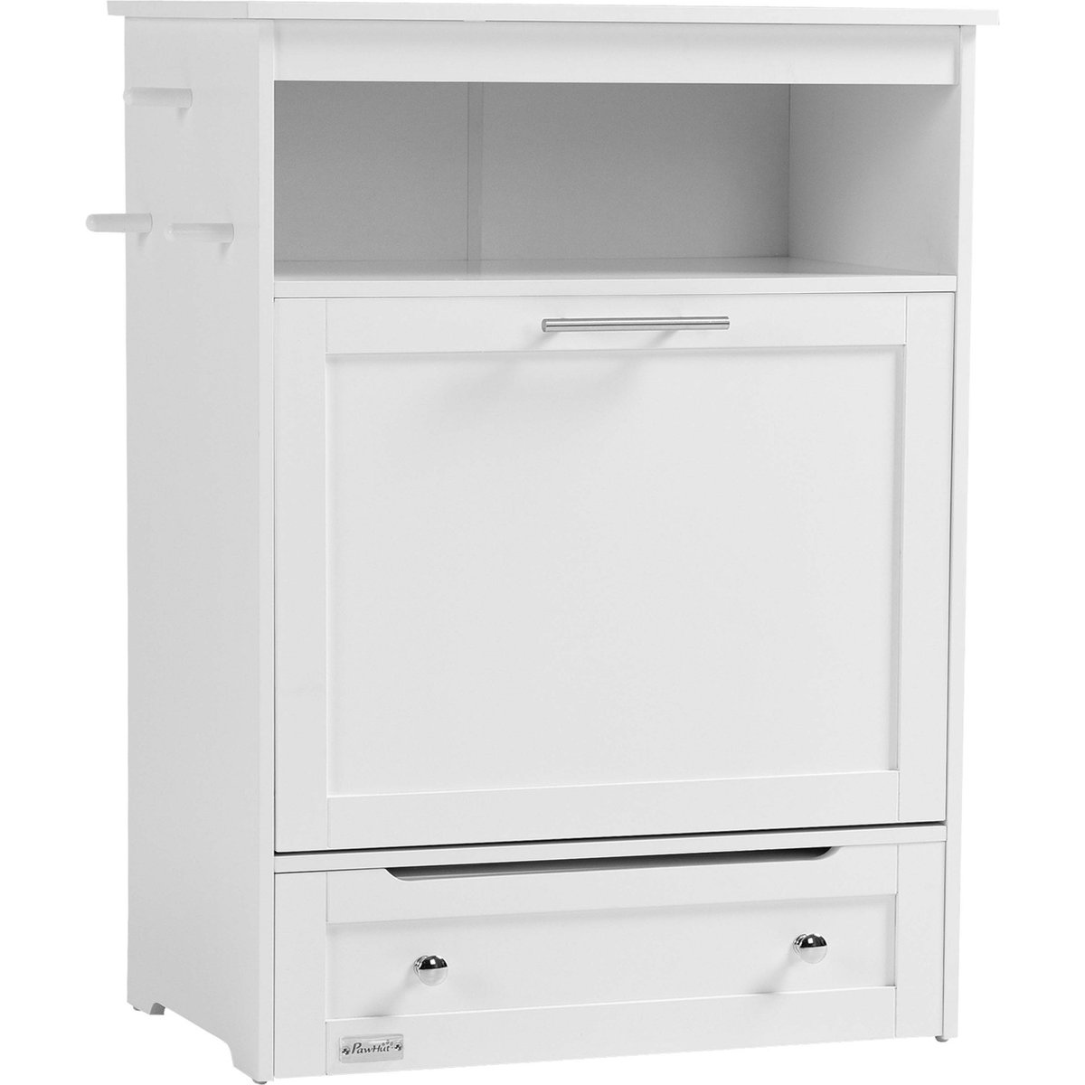 AOSTIRMOTOR PawHut Dog Feeder Station Storage Cabinet with Raised Bowls & Hanger, Small: 2-cup, White