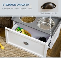 AOSTIRMOTOR PawHut Dog Feeding Station with Storage Drawer 2 Removable Elevated Bowls, White, Small: 2-cup slide 2 of 8