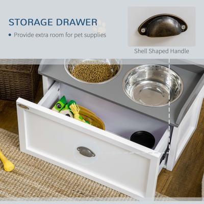 Show full view: AOSTIRMOTOR PawHut Dog Feeding Station with Storage Drawer 2 Removable Elevated Bowls, White, Small: 2-cup slide 7 of 8