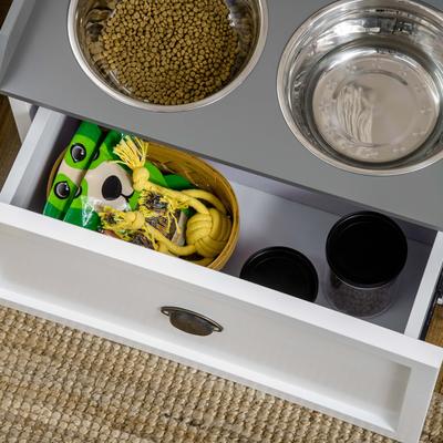 Show full view: AOSTIRMOTOR PawHut Dog Feeding Station with Storage Drawer 2 Removable Elevated Bowls, White, Small: 2-cup slide 2 of 8