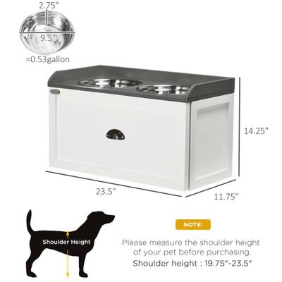 Show full view: AOSTIRMOTOR PawHut Dog Feeding Station with Storage Drawer 2 Removable Elevated Bowls, White, Small: 2-cup slide 4 of 8