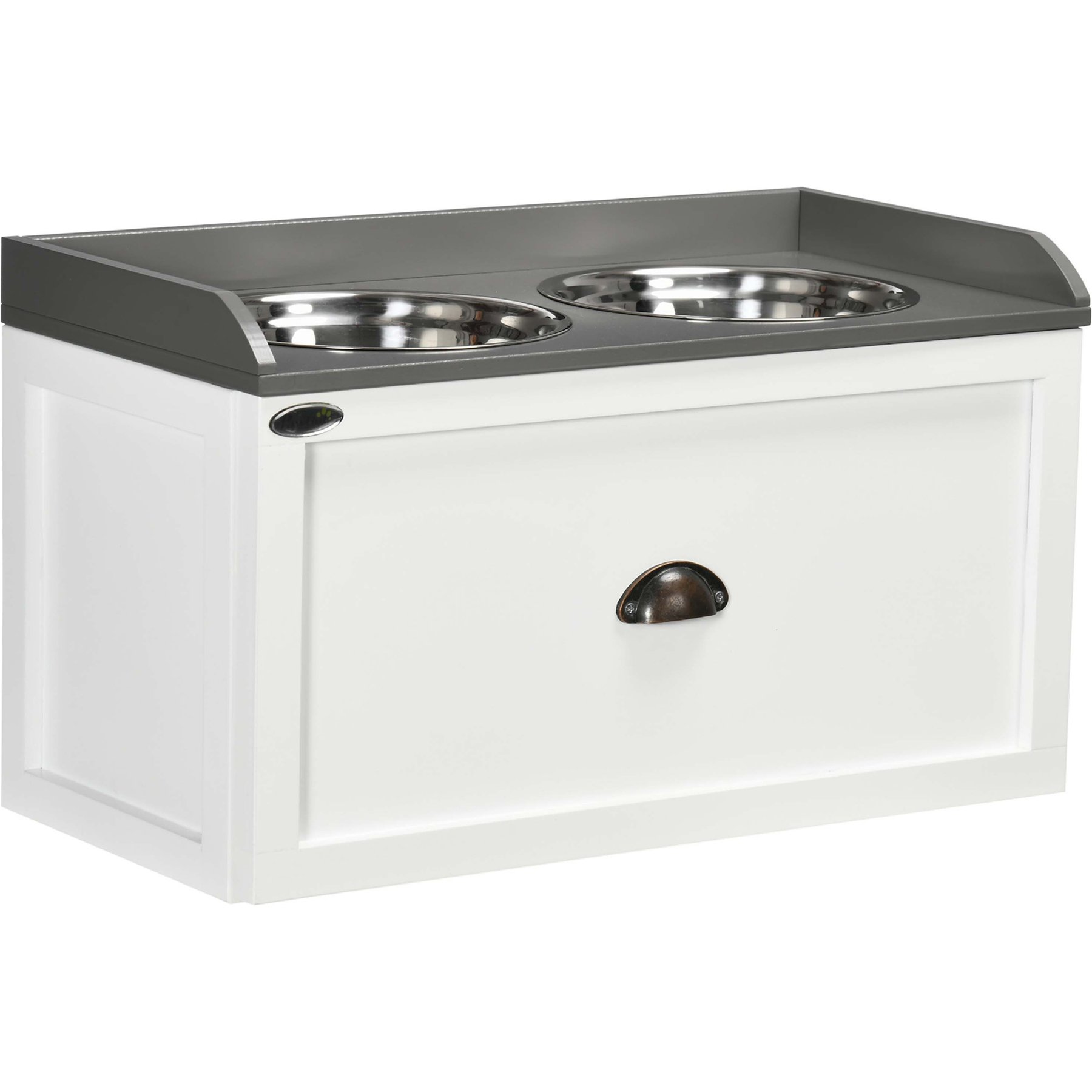 AOSTIRMOTOR PawHut Dog Feeding Station with Storage Drawer 2 Removable Elevated Bowls, White, Small: 2-cup