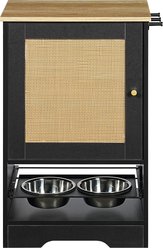 AOSTIRMOTOR Dog Feeding Station with 2 Elevated Bowls, Side Hooks, Anti-Tip Kit, Black, Small: 2-cup