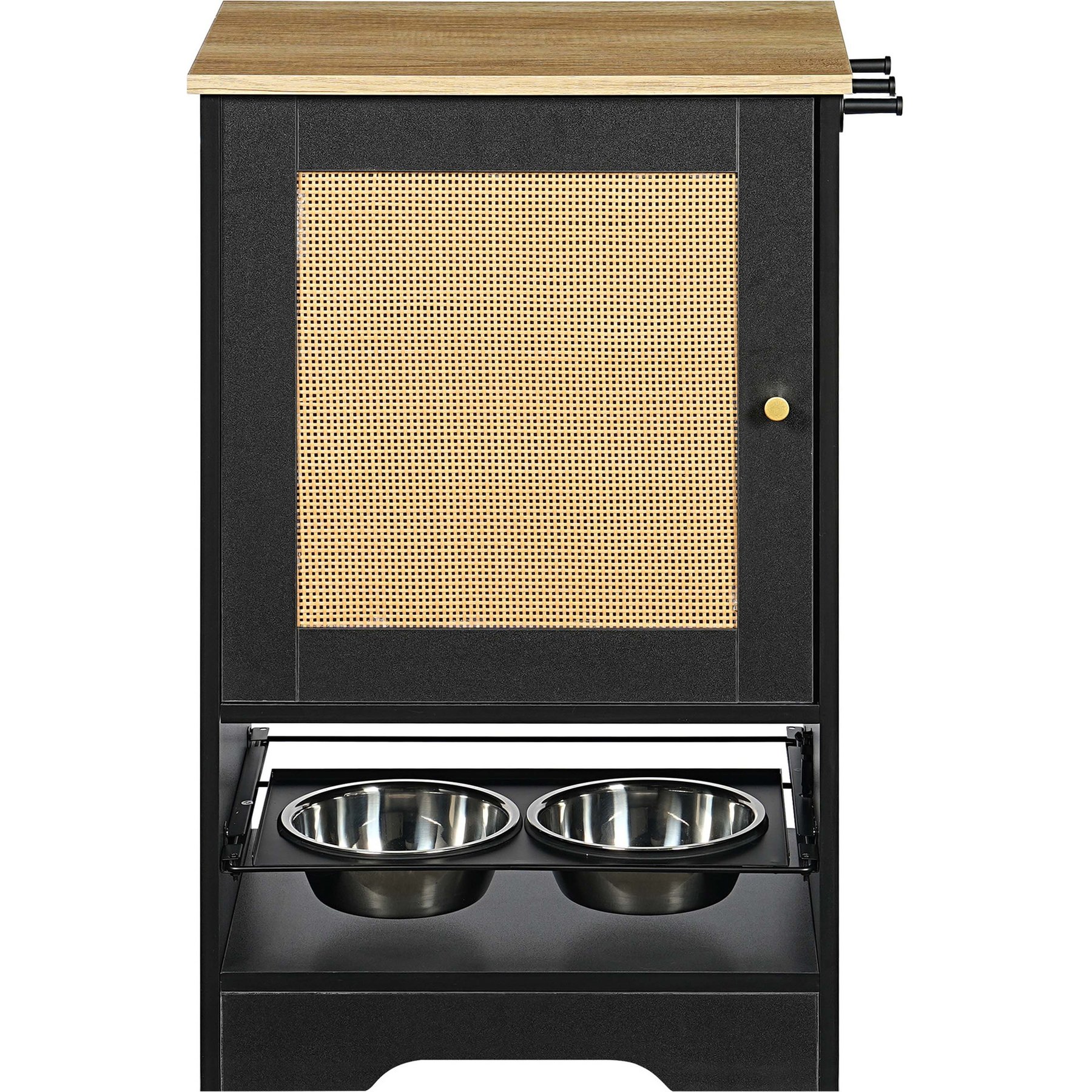 AOSTIRMOTOR Dog Feeding Station with 2 Elevated Bowls, Side Hooks, Anti-Tip Kit, Black, Small: 2-cup