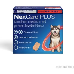 NexGard PLUS Chew for Dogs, 33.1-66 lbs. (Purple Box)
