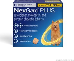 NexGard PLUS Chewables for Dogs, 17.1-33 lbs. (Gold Box) 6 Chewable Tablets (6-mos. supply)