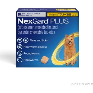 NexGard PLUS Chewables for Dogs, 17.1-33 lbs. (Gold Box) 6 Chewable Tablets (6-mos. supply)