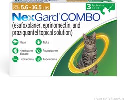 NexGard COMBO Topical for Cats, 5.6-16.5 lbs. (Yellow Box), 3 Doses (3-mos. supply)