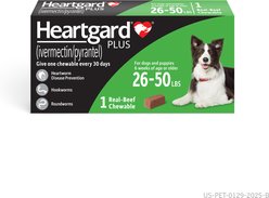 Heartgard Plus Chew for Dogs, 26-50 lbs, (Green Box), 1 Chew (1-mo. supply)