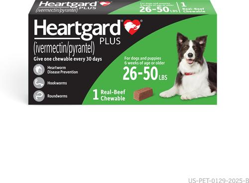Heartgard Plus Chew for Dogs, 26-50 lbs, (Green Box)