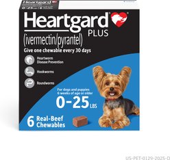 Heartgard Plus Chew for Dogs, up to 25 lbs, (Blue Box), 6 Chews (6-mos. supply)