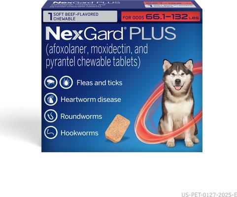 NexGard PLUS Chew for Dogs, 66.1-132 lbs. (Red Box)