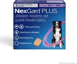 NexGard PLUS Chewables for Dogs, 33.1-66 lbs. (Purple Box) 1 Chewable Tablet (1-mo. supply)