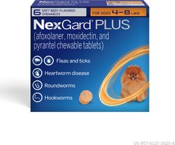 NexGard PLUS Chewables for Dogs, 4-8 lbs. (Orange Box) 6 Chewable Tablets (6-mos. supply)