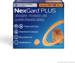 NexGard PLUS Chewables for Dogs, 4-8 lbs. (Orange Box) 3 Chewable Tablets (3-mos. supply)