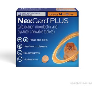 NexGard PLUS Chewables for Dogs, 4-8 lbs. (Orange Box) 3 Chewable Tablets (3-mos. supply)