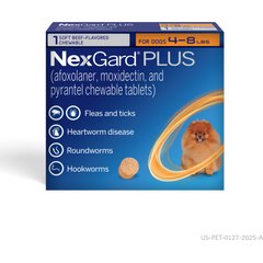 NexGard PLUS Chewables for Dogs, 4-8 lbs. (Orange Box) 1 Chewable Tablet (1-mo. supply)