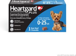 Heartgard Plus Chew for Dogs, up to 25 lbs, (Blue Box), 1 Chew (1-mo. supply)