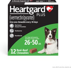 Heartgard Plus Chew for Dogs, 26-50 lbs, (Green Box), 12 Chews (12-mos. supply)