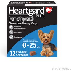 Heartgard Plus Chew for Dogs, up to 25 lbs, (Blue Box), 12 Chews (12-mos. supply)
