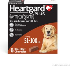 Heartgard Plus Chew for Dogs, 51-100 lbs, (Brown Box), 6 Chews (6-mos. supply)
