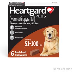 Heartgard Plus Chew for Dogs, 51-100 lbs, (Brown Box), 6 Chews (6-mos. supply)