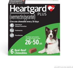 Heartgard Plus Chew for Dogs, 26-50 lbs, (Green Box), 6 Chews (6-mos. supply)
