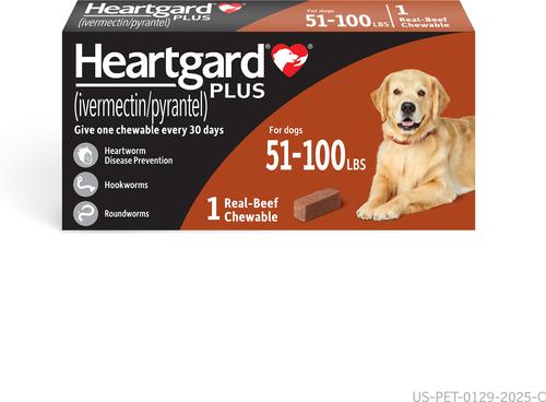 Heartgard Plus Chew for Dogs, 51-100 lbs, (Brown Box)