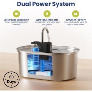 PawsPik Stainless Steel Battery-Operated Dog & Cat Water Fountain, 3.2-L