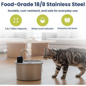 PawsPik Stainless Steel Battery-Operated Dog & Cat Water Fountain, 3.2-L